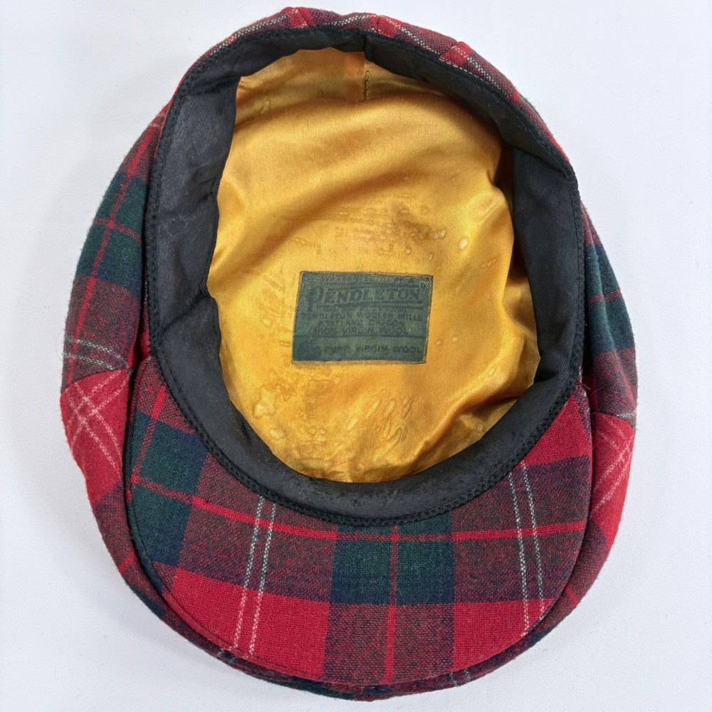 Pendleton Flat Cap Red Green Plaid Wool Vintage N… - image 6